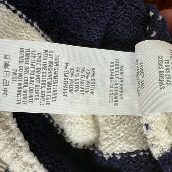 AERIE Open Back Sweater Sz. Small Navy White Stripe Textured Nautical Coastal - Picture 6 of 8